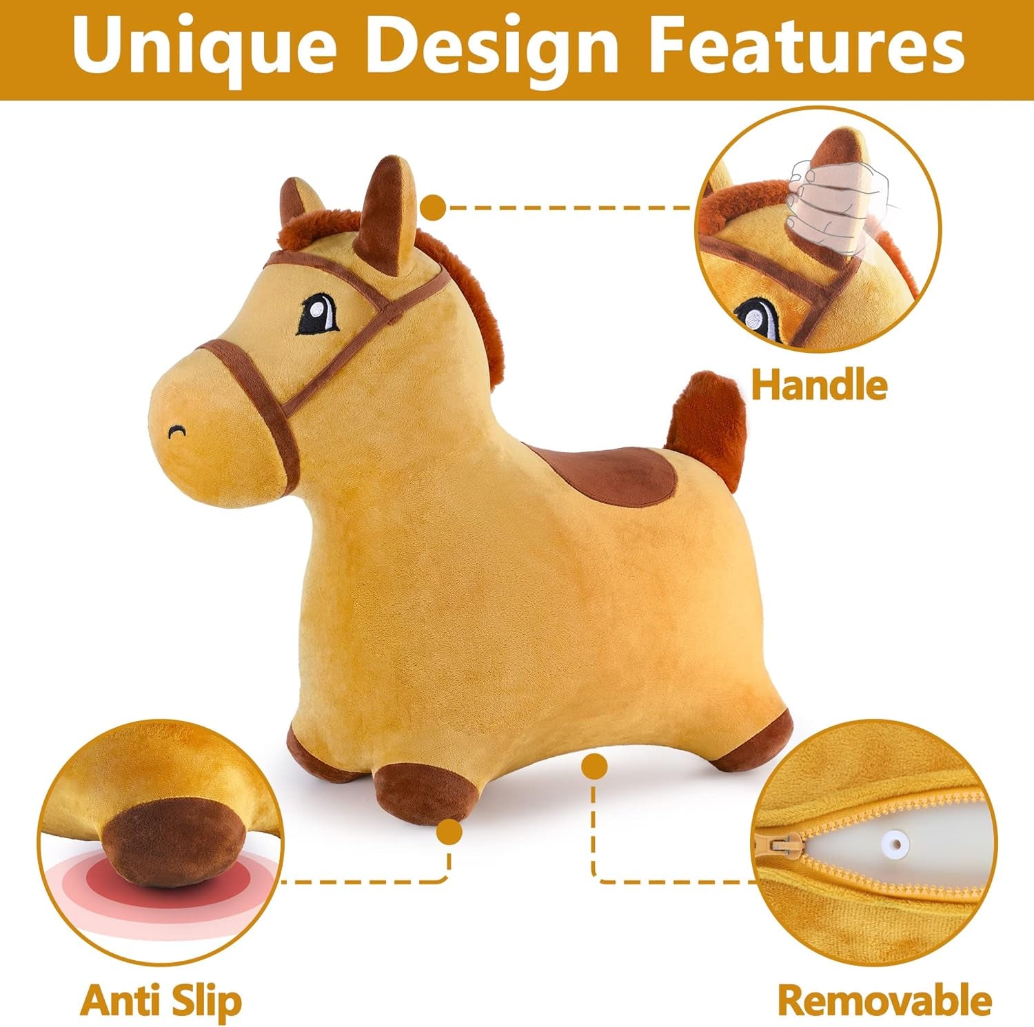 Bouncy Pals Hopping Horse, Toddler Girl Boy Inflatable Bouncing Animal Hopper Toy, Outdoor Indoor Plush Ride on Bouncer, Baby Birthday Gift 18 Month 2 3 4 Year Old Kid - Horse