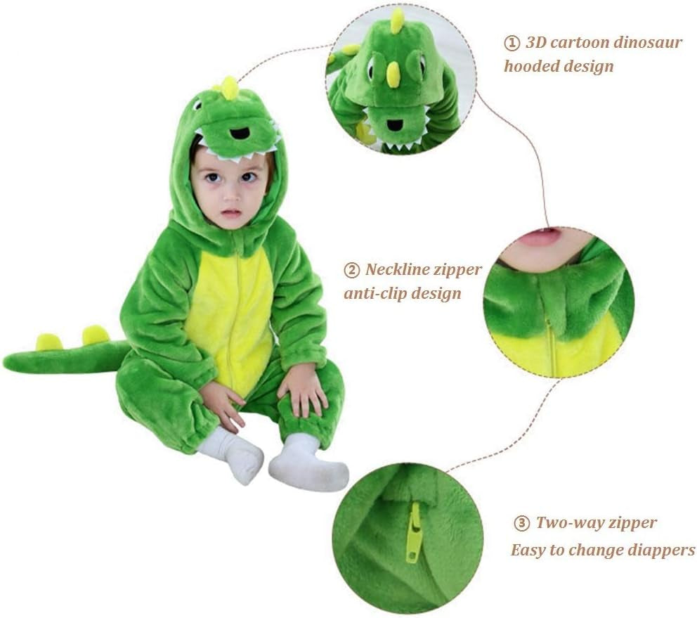 Toddler Infant Dinosaur Costume Flannel Hooded Onesies Soft Animal Romper Outfits Gift