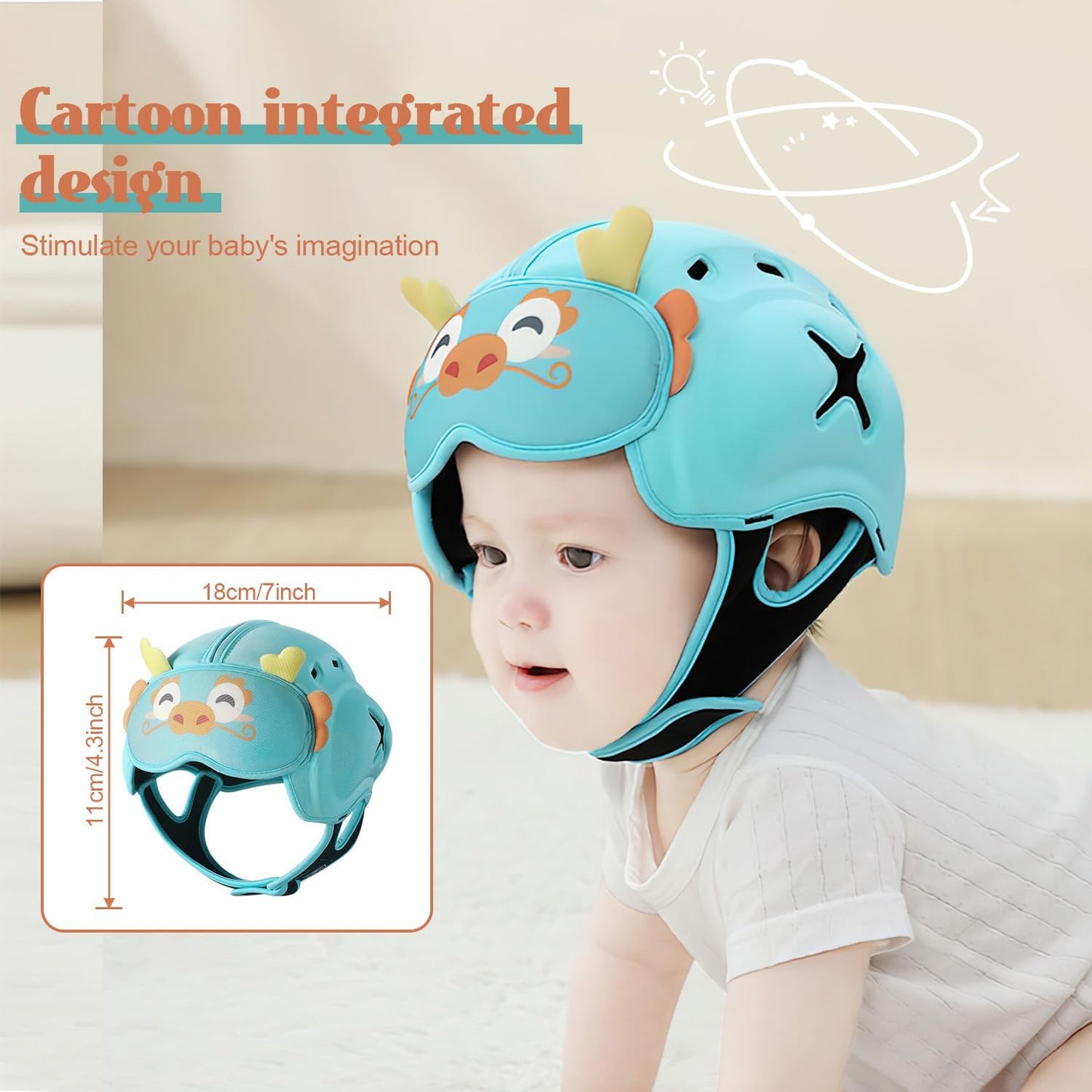 Baby Head Protector Helmet, Breathable Baby Head Protector for Crawling and Walking, Infant Soft Helmet, Anti-Collision, Ultra-Lightweight, Expandable and Adjustable Age 6-24 Months