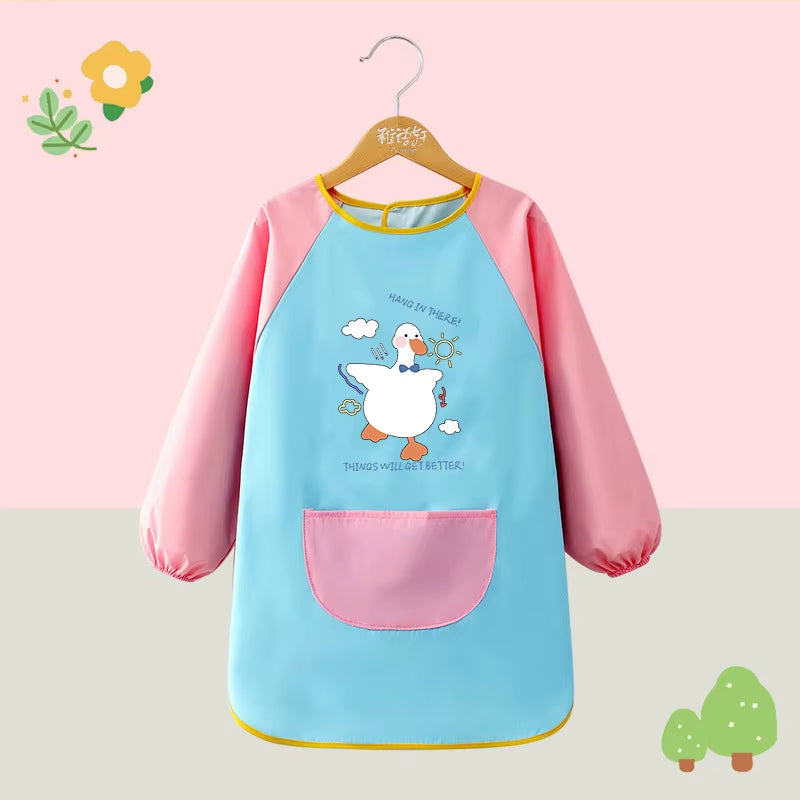 Children'S Waterproof Drawing Clothes Kindergarten Cover Dining Bib Waterproof Reverse Dressing Boys' and Girls' Aprons