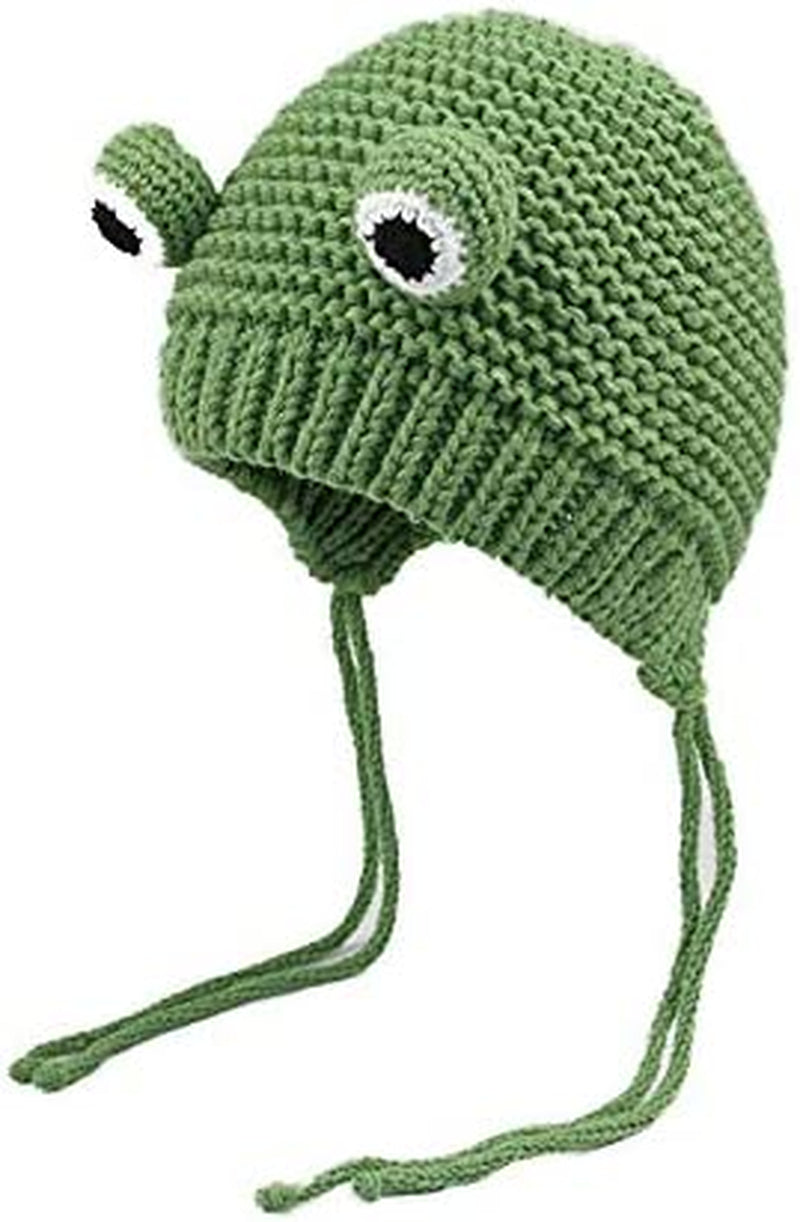 Women Girls Crochet Knitted Winter Headband Hat Beanie Cute Cartoon Frog Big Eyes Earflap Cap Photo Props