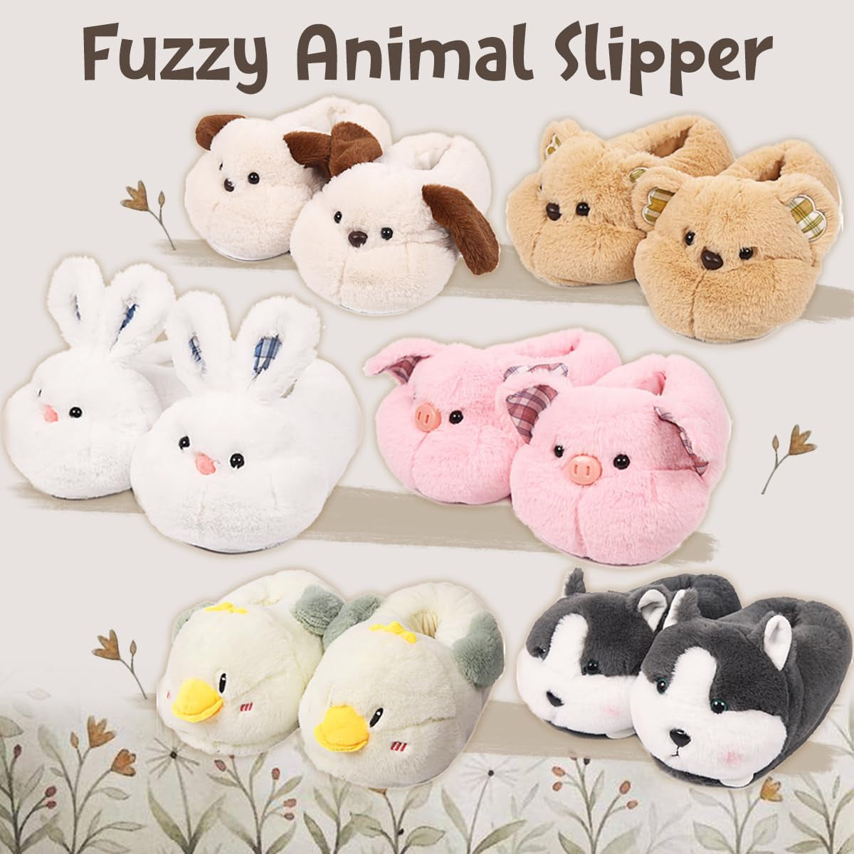 Cute Bunny Animal Slipper for Women Adult Fuzzy Warm House Slippers Novelty Fluffy Home Shoes Ladies Winter Slippers Indoor Outdoor