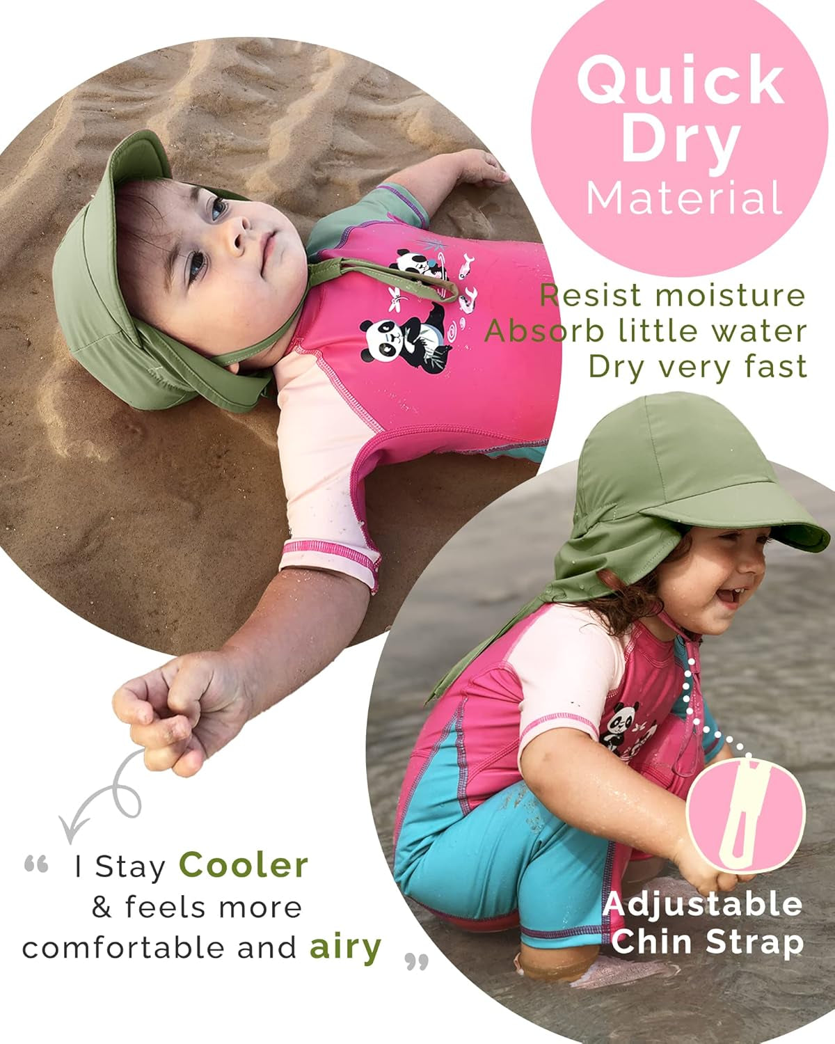 Baby Sun Hat with Neck Flap UPF 50+ Adjustable Baby Boys Girls Summer Beach Hat for Traveling Swim Hat