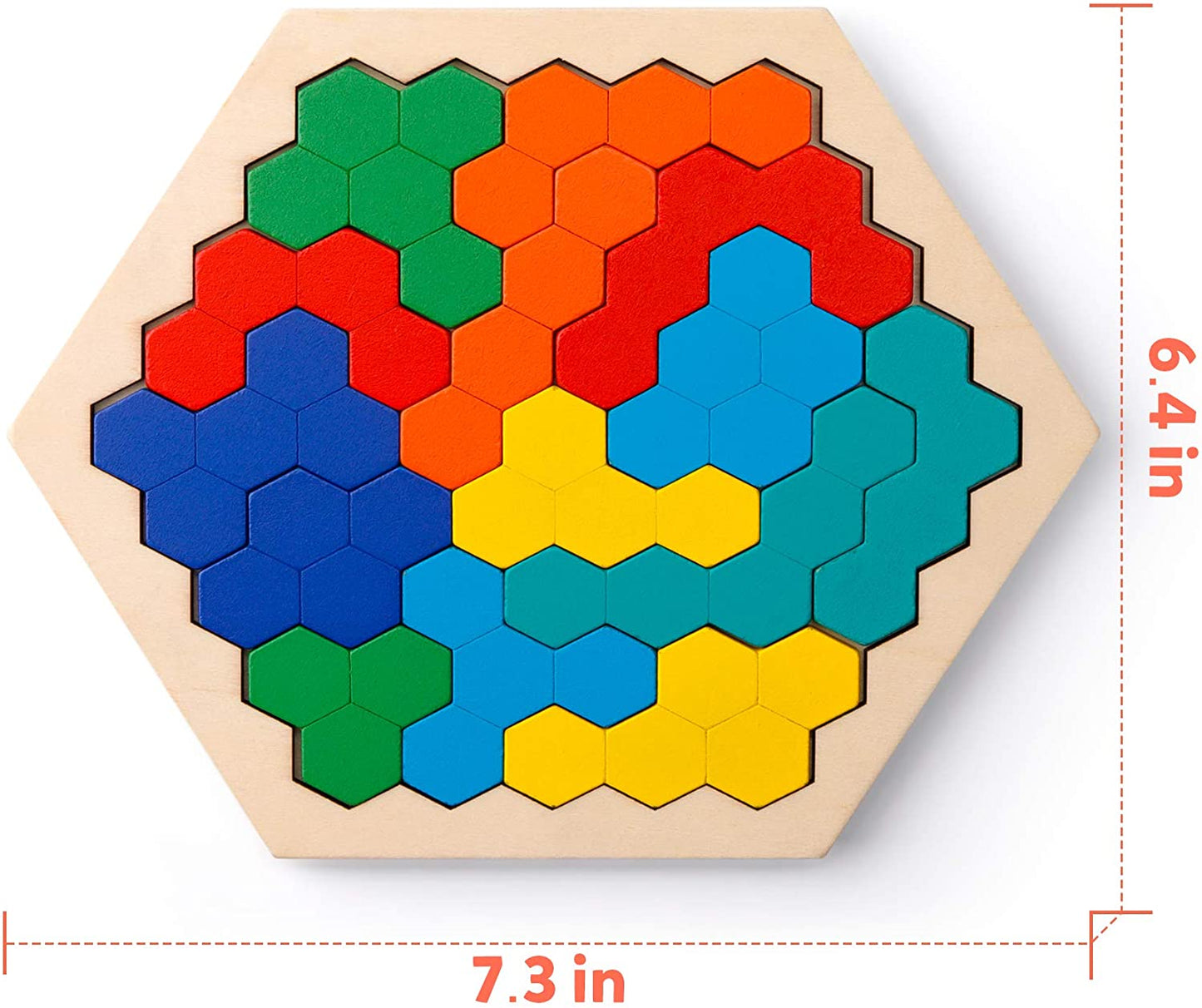 Wooden Hexagon Puzzle for Kid Adults - Shape Pattern Block Tangram Brain Teaser Toy Geometry Logic IQ Game STEM Montessori Educational Gift for All Ages Challenge
