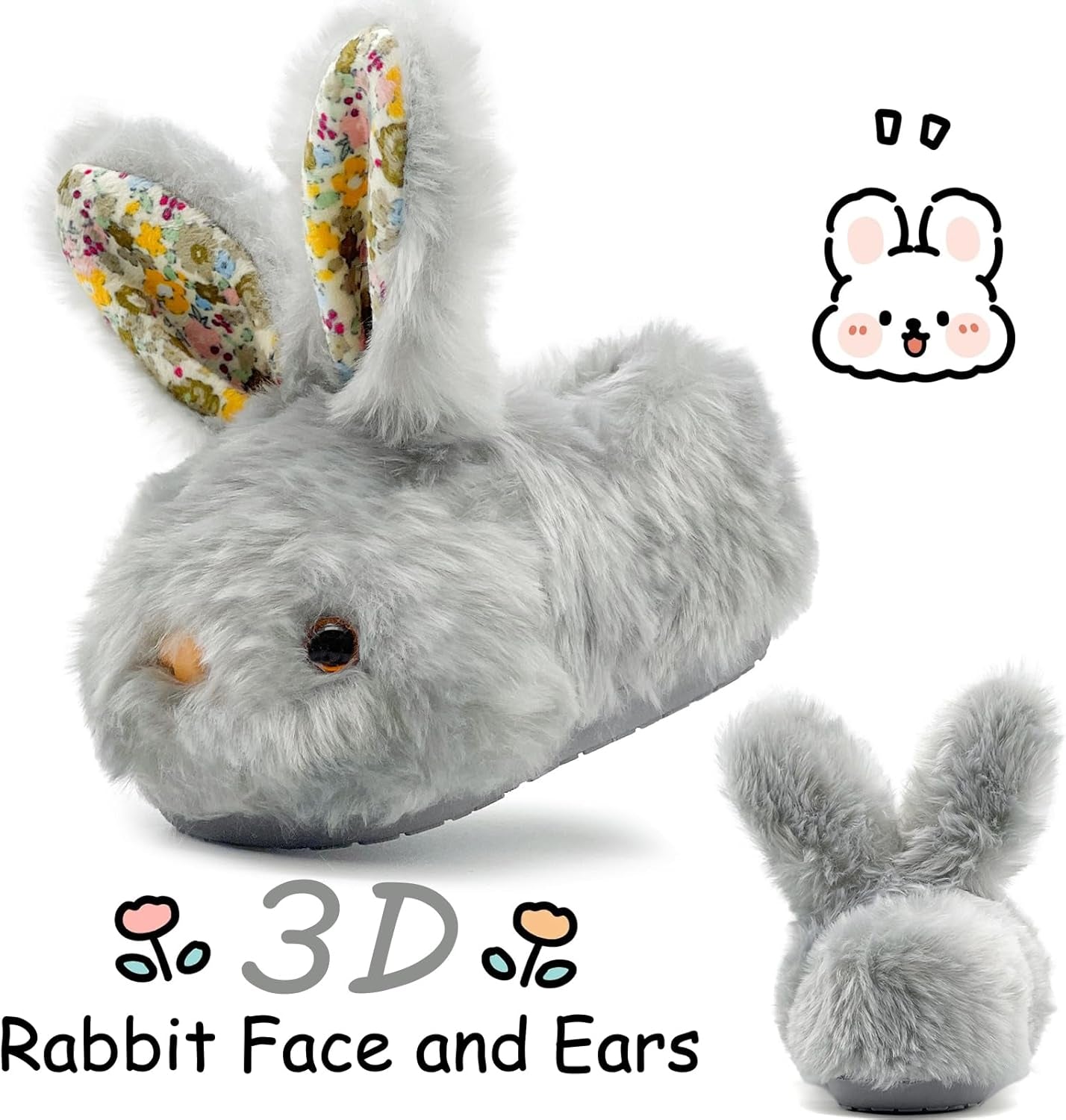 Toddler Slippers Girls Boys Kids Bunny House Slipper Winter Cute Rabbit Slippers Warm Soft Plush Fuzzy Slippers Indoor Non-Slip Animal Cartoon Slippers