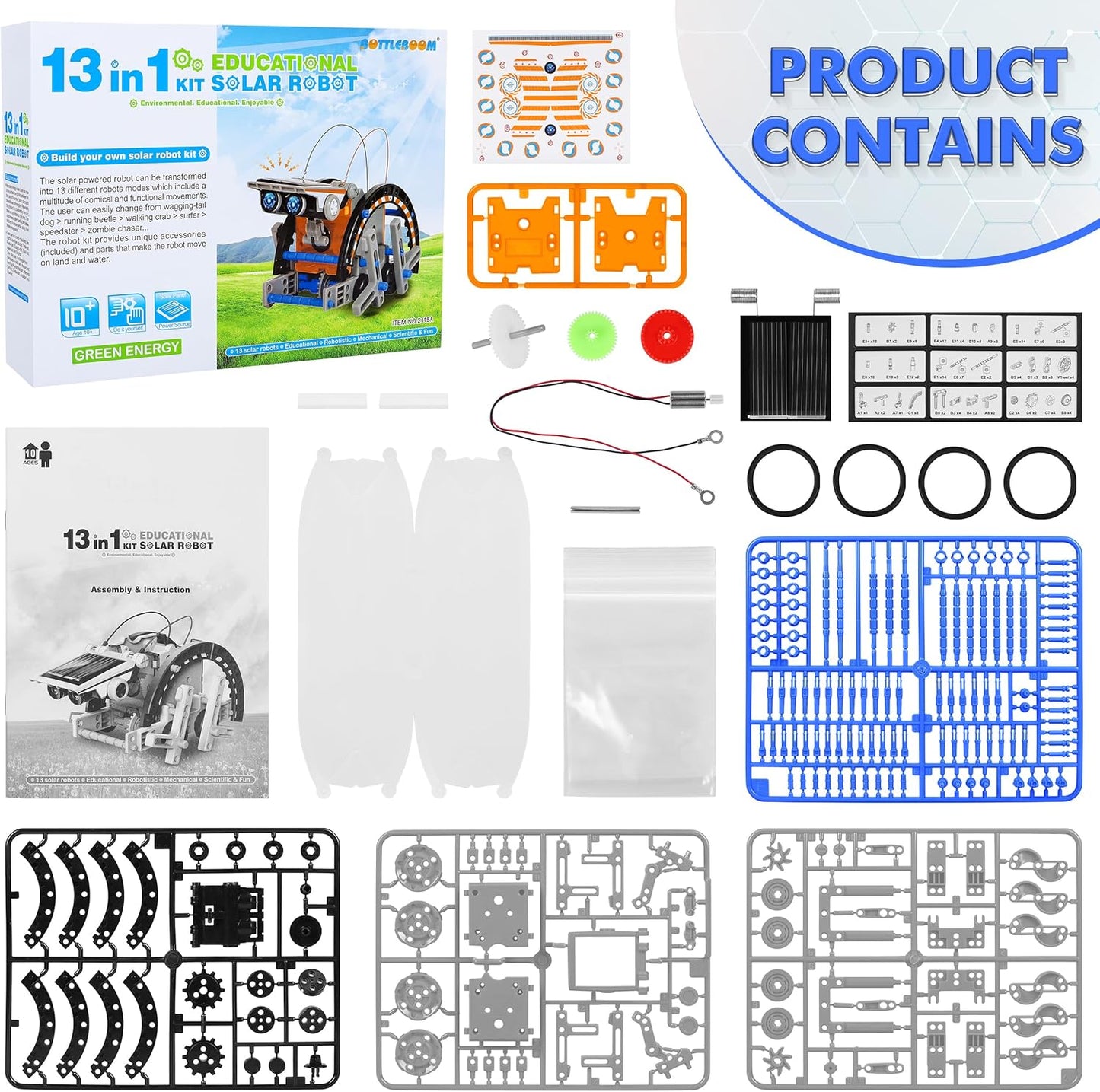 STEM 13-In-1 Education Solar Power Robots Toys for Boys Age 8-12, DIY Educational Toy Science Kits for Kids, Building Experiment Robotics Set Birthday Gifts for 8 9 10 11 12 Years Old Boys Girls Teens