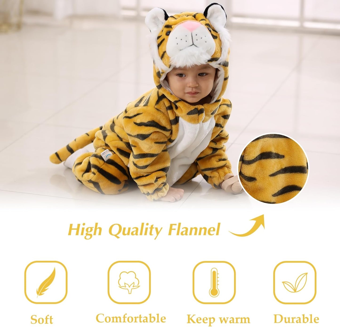 Kids' and Toddlers' Infant Tiger Dinosaur Animal Fancy Dress Costume Outfit Hooded Romper Jumpsuit