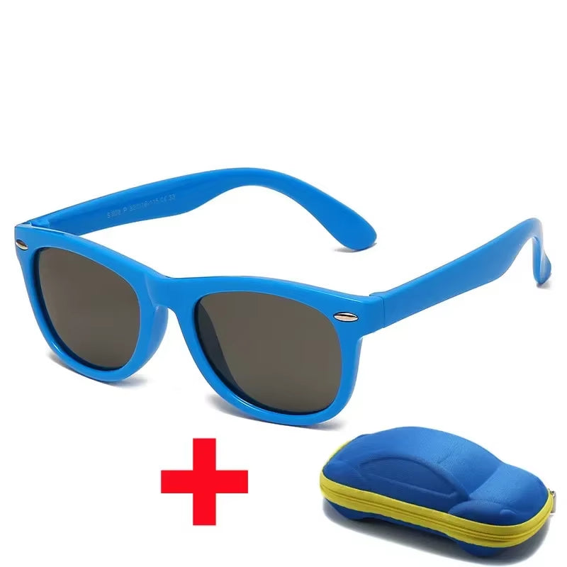 Baby Silicone Sunglasses with Glasses Box Boys Girls Outdoor Goggles Sun Glasses AC Lens Safety Glasses and Cases Gift for Kids
