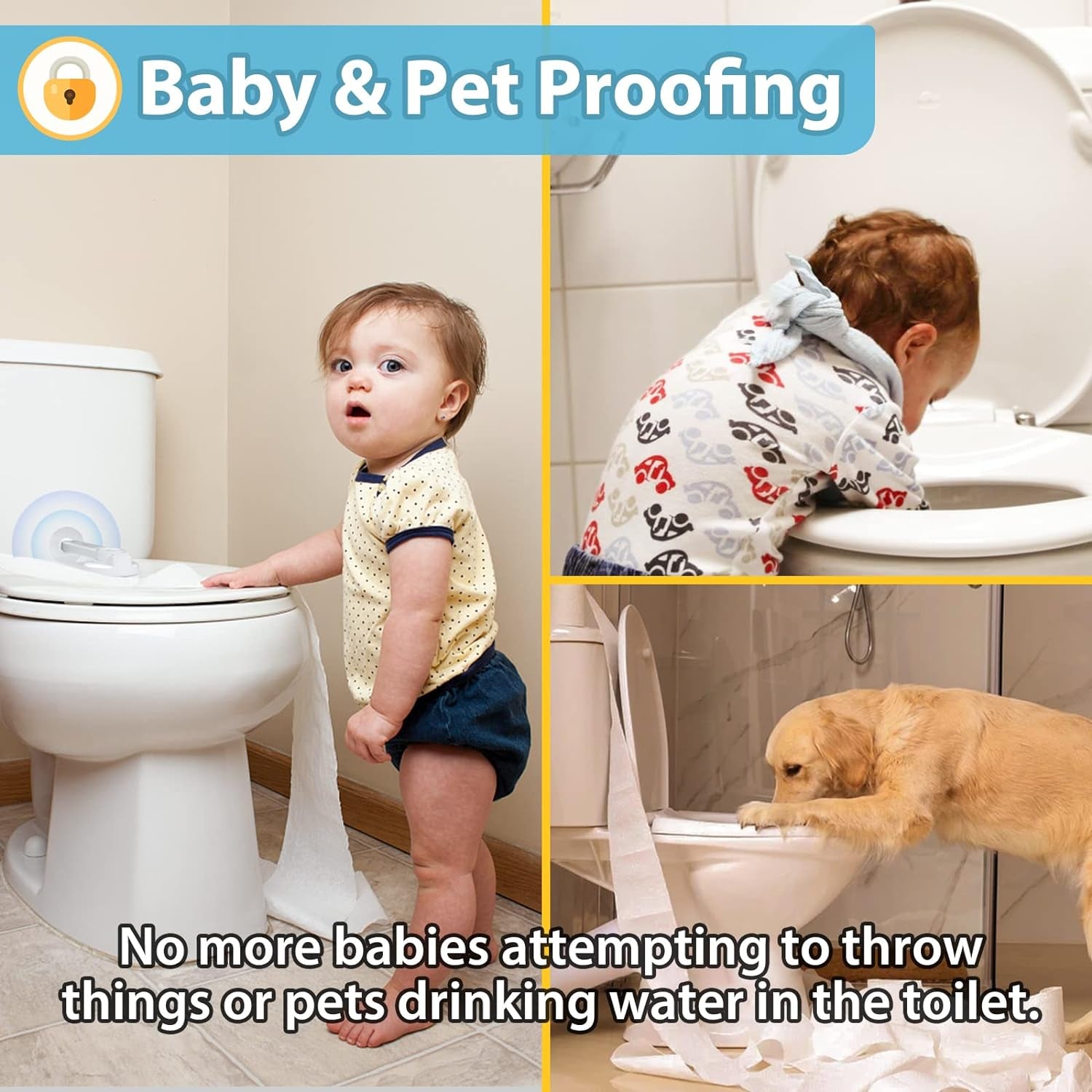 Toilet Locks Baby Proof, Baby Proofing Toilet Seat Lock with Extra Pallet Fit for Most Standard Toilet, Easy Intallation Toilet Lid Lock for Child Safety with 1 Extra 3M Adhesive((1 Pack)