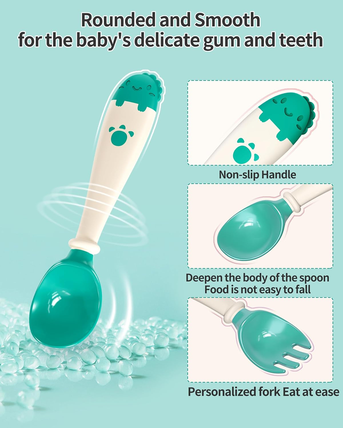 Toddler Utensils, Self-Feeding Flatware Set Withtravel Case, Baby Spoons and Forks with Silicone Bendable Handle, Easy Grip Heat-Resistant, Ideal for Kids, Stage 2 (Green)