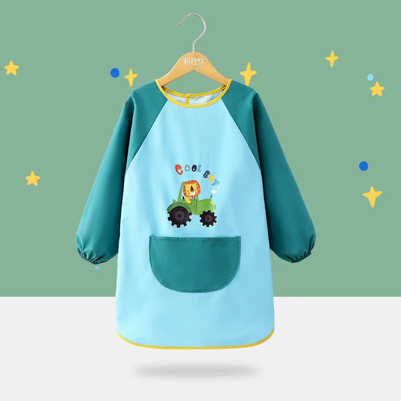 Children'S Waterproof Drawing Clothes Kindergarten Cover Dining Bib Waterproof Reverse Dressing Boys' and Girls' Aprons
