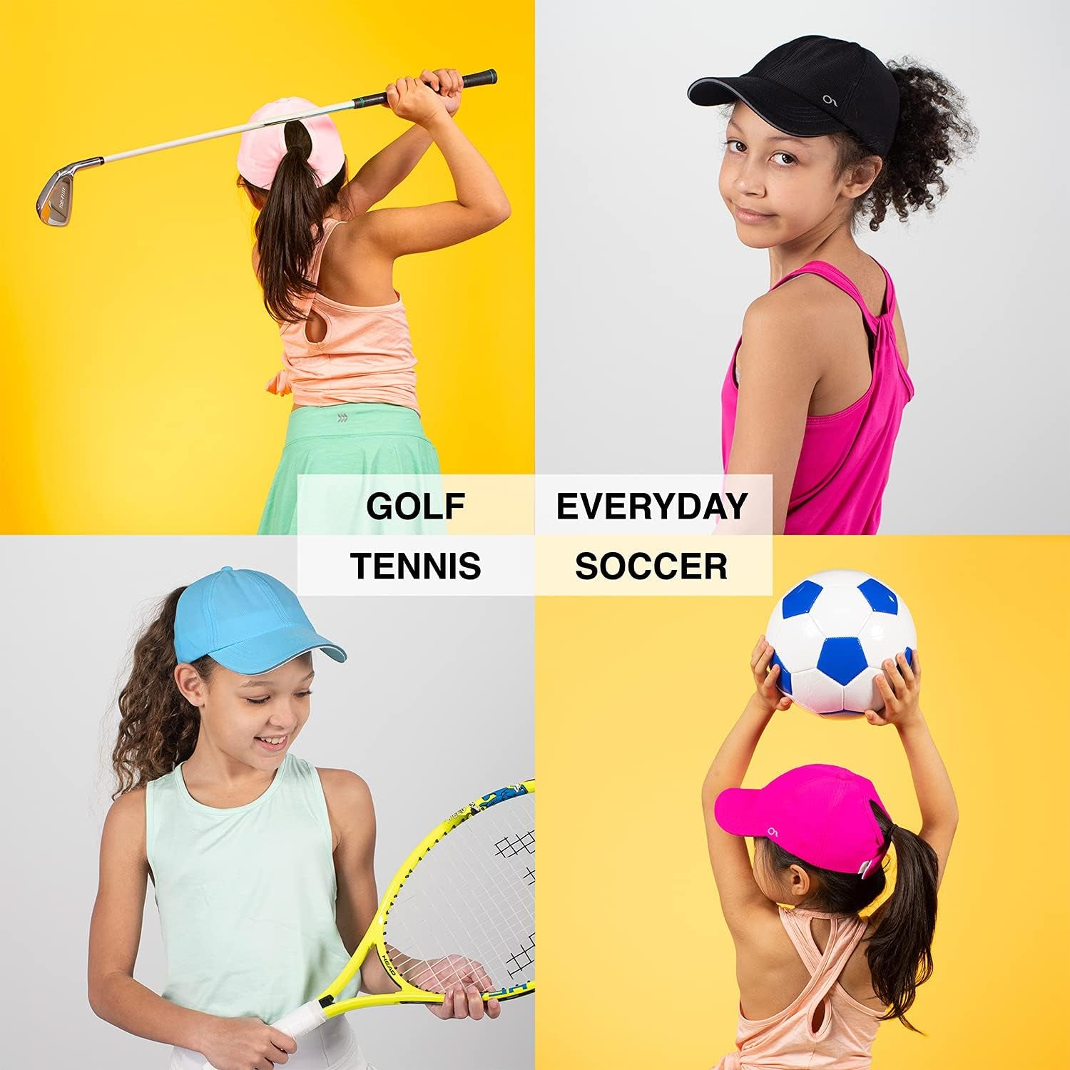 Kids Active Ponytail Hat - Ponytail Cap, Girls Baseball Hat, Full Back Opening, Cute Hats for Girls Ages 7-12 Years