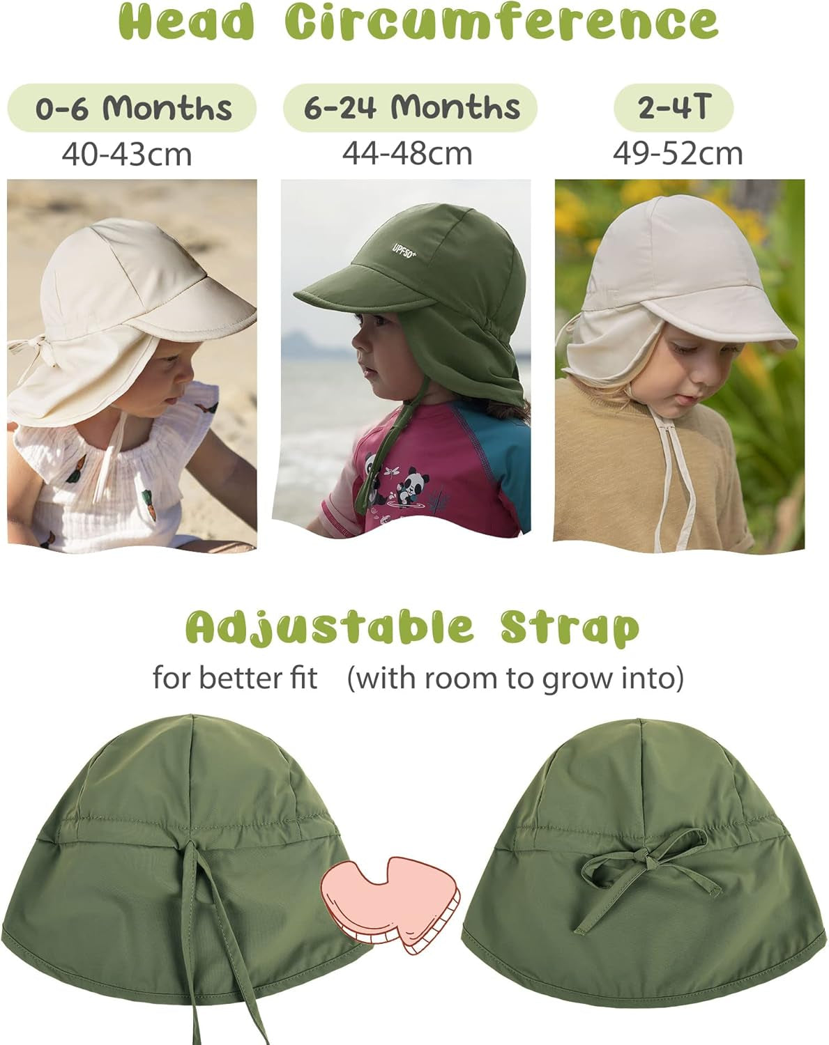 Baby Sun Hat with Neck Flap UPF 50+ Adjustable Baby Boys Girls Summer Beach Hat for Traveling Swim Hat