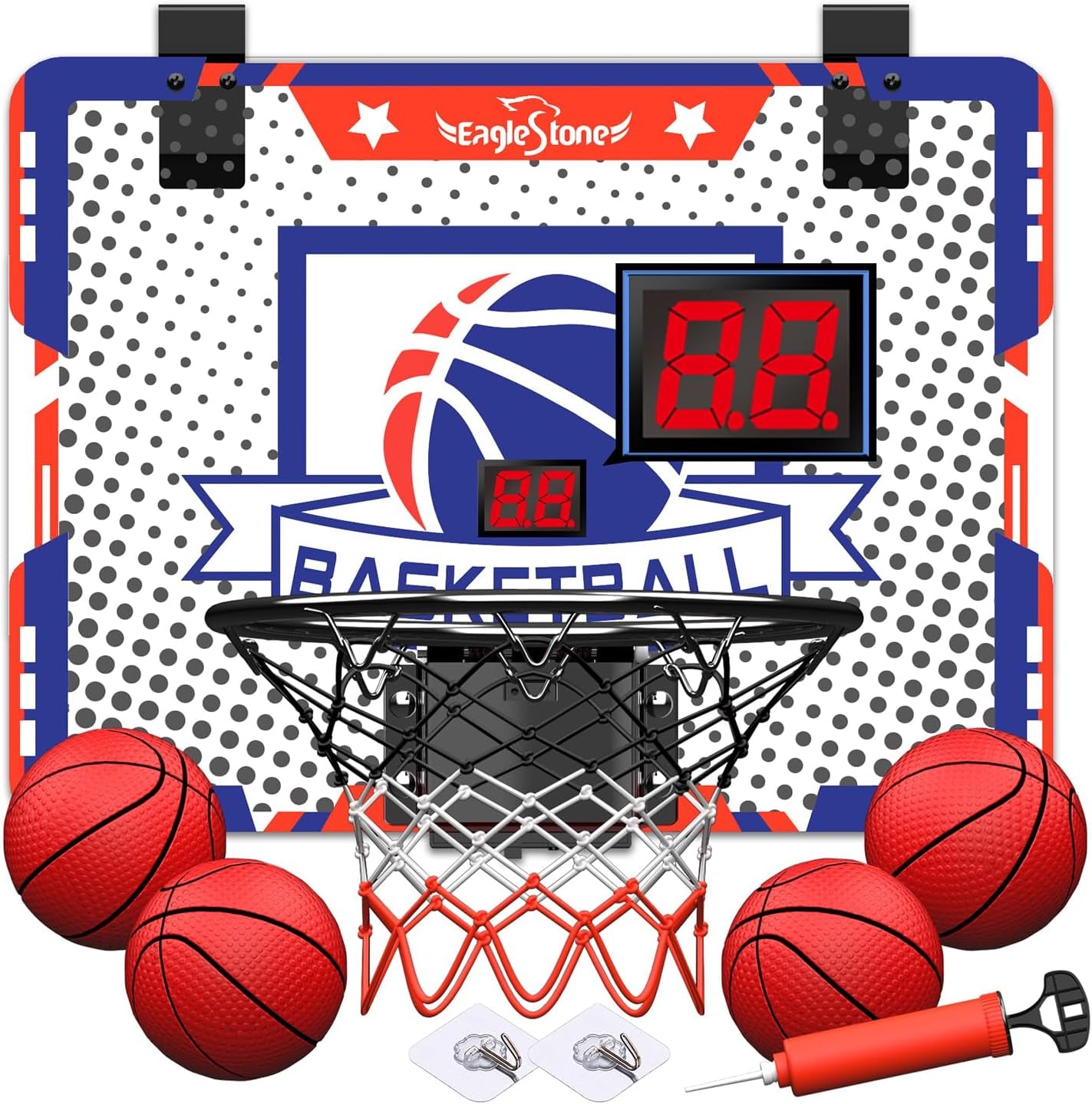 Kids Indoor Basketball Hoop, 4 Balls Mini Basketball Toy for Toddlers, with Electronic Scoreboard over the Door Room Wall Basketball Hoop Goal Boys Girls Gift for Age 3 4 5 6 7 8 9 10