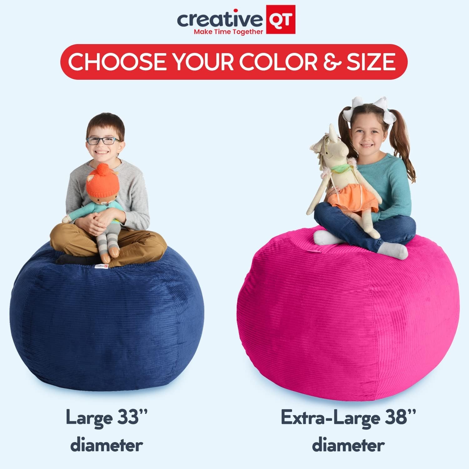 Stuff ’N Sit Extra Large 38’’ Bean Bag Storage Cover for Stuffed Animals & Toys, Giant Beanbag Chair for Plush, Toddler & Kids Rooms Bedroom Organizer, Light Gray Corduroy
