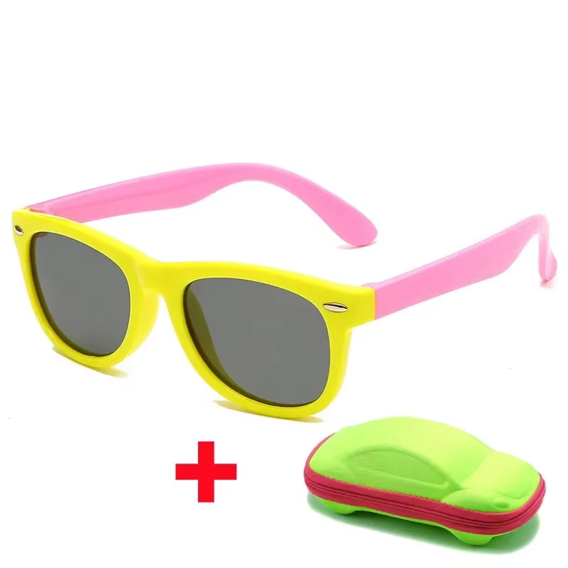 Baby Silicone Sunglasses with Glasses Box Boys Girls Outdoor Goggles Sun Glasses AC Lens Safety Glasses and Cases Gift for Kids