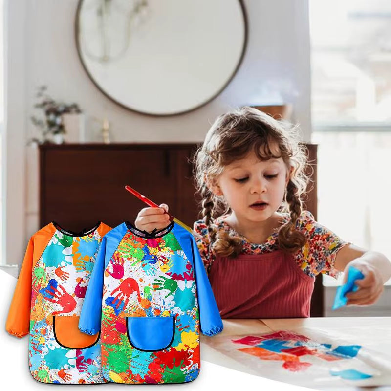 Kids Boys Girls Art Painting Waterproof Drawing Crafts Kindergarten Coat Long Sleeved Apron Feeding Smock for Children Aprons