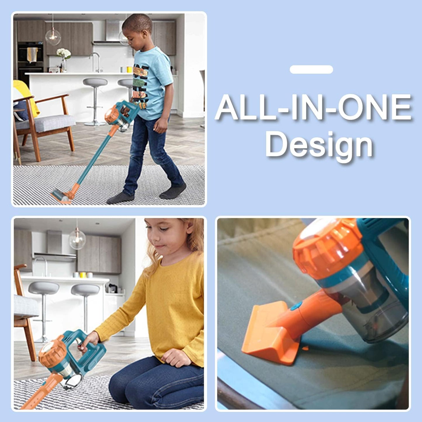 3-In-1 Kids Vacuum That Really Works, Toddler Toy Vacuum Cleaning Set for Children Aged 3+, Fun Kids Working Toy Vacuum Cleaner with Working Suction for Realistic Play (630Blue)
