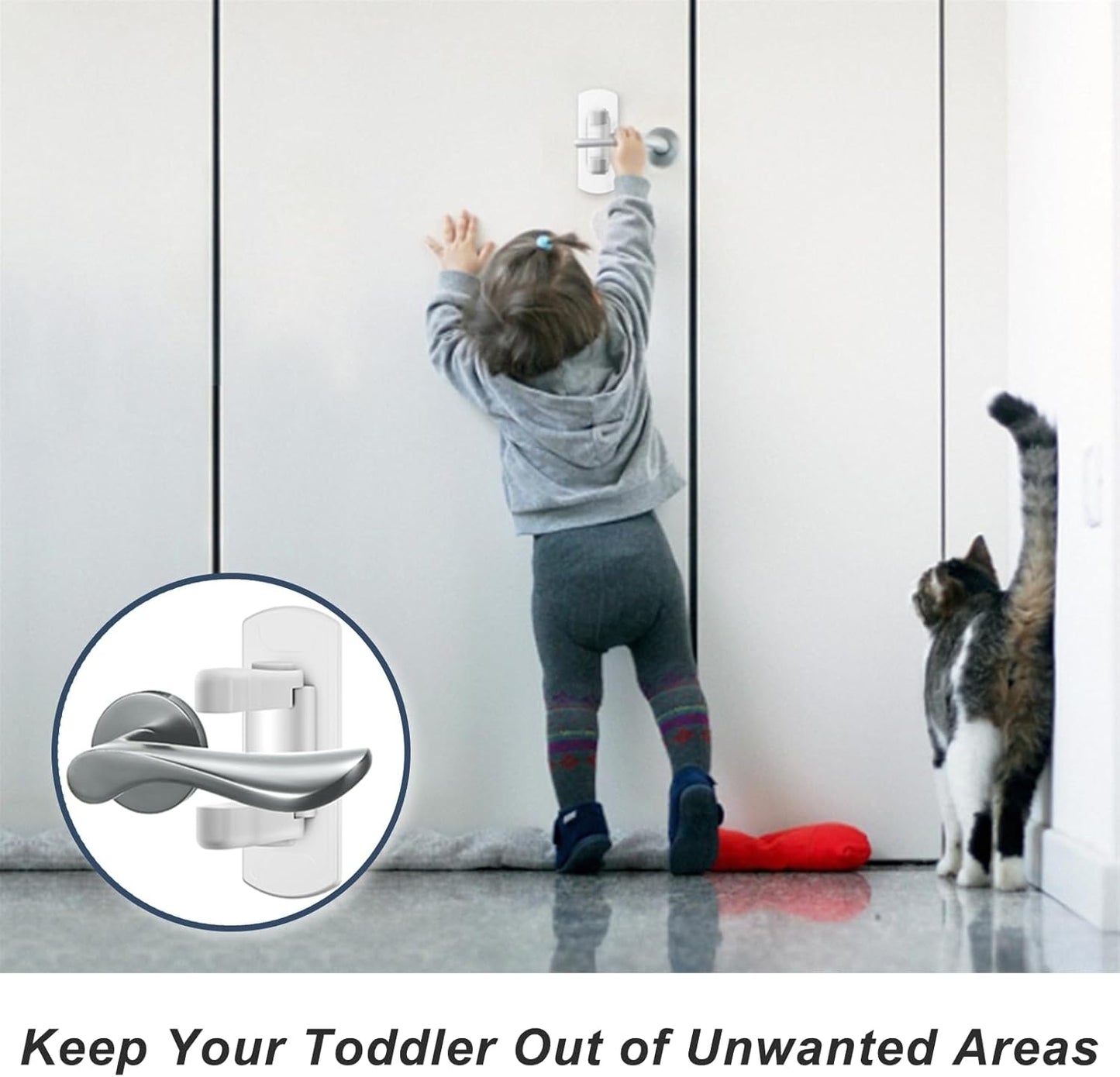 Childproof Door Lever Lock (2 Pack) Prevents Toddlers Pets from Opening Doors, Door Handle Lock for Babyproofing, Durable Safe ABS Material Strong Adhesive, No Drill Tool Needed Easy to Install