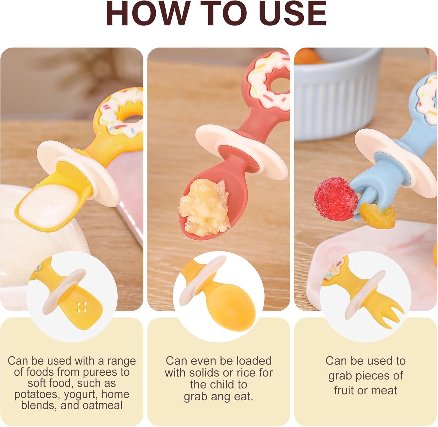 3 Pack Baby Fork and Spoon Set, Suction Baby Spoons Self Feeding 6 Months Anti-Dropping Training Utensils for Baby Led Weaning, Silicone Baby Utensils Feeding Supplies First Stage+Second Stage, Yellow