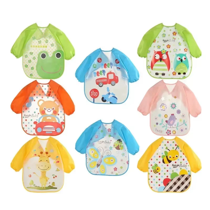 0-3 Years Baby EVA Waterproof Anti-Dirty Bib Long Sleeve Strap Coat Dirt Proof Soft Feeding Bib Cute Cartoon Pattern Burp Cloths