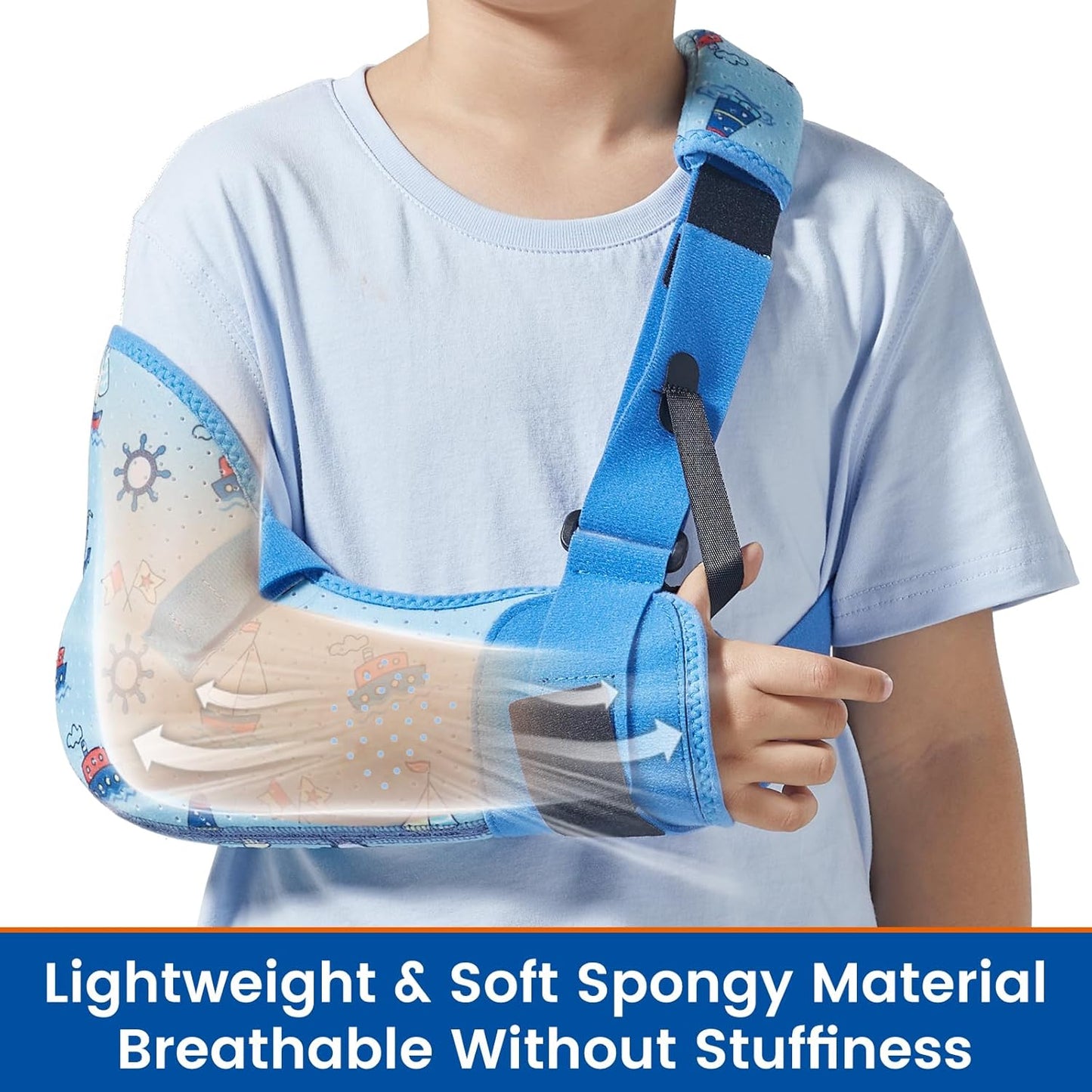 Kids Arm Shoulder Sling with Waist Strap, Immobilizer Brace Support for Broken Arm, Collarbone, Elbow, Wrist (Comfort Version, Right, XXS,19-23.5 Inch)