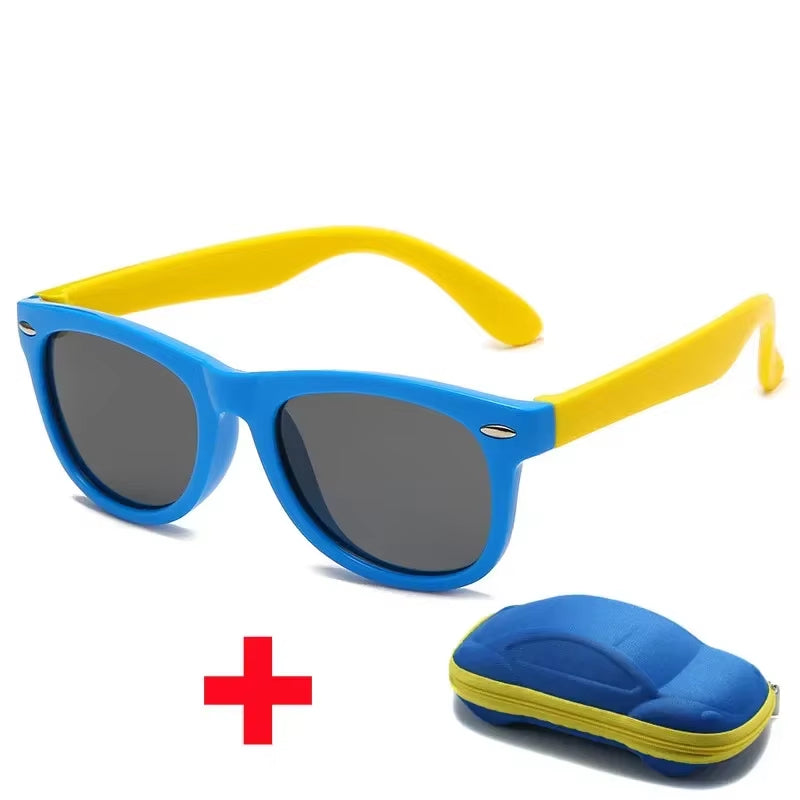 Baby Silicone Sunglasses with Glasses Box Boys Girls Outdoor Goggles Sun Glasses AC Lens Safety Glasses and Cases Gift for Kids