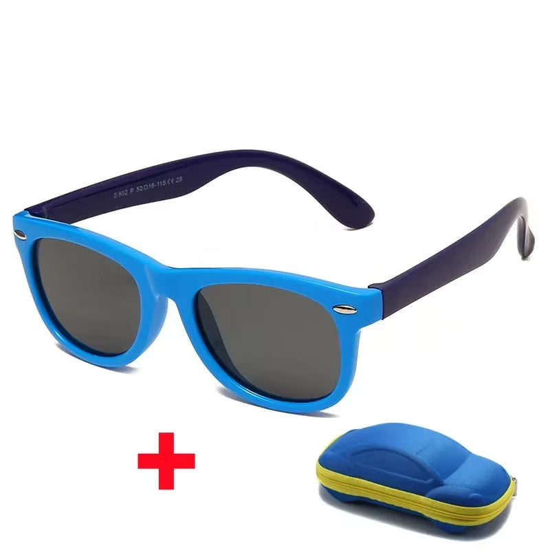 Baby Silicone Sunglasses with Glasses Box Boys Girls Outdoor Goggles Sun Glasses AC Lens Safety Glasses and Cases Gift for Kids
