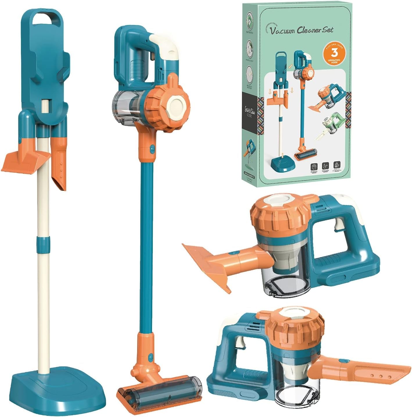 3-In-1 Kids Vacuum That Really Works, Toddler Toy Vacuum Cleaning Set for Children Aged 3+, Fun Kids Working Toy Vacuum Cleaner with Working Suction for Realistic Play (630Blue)