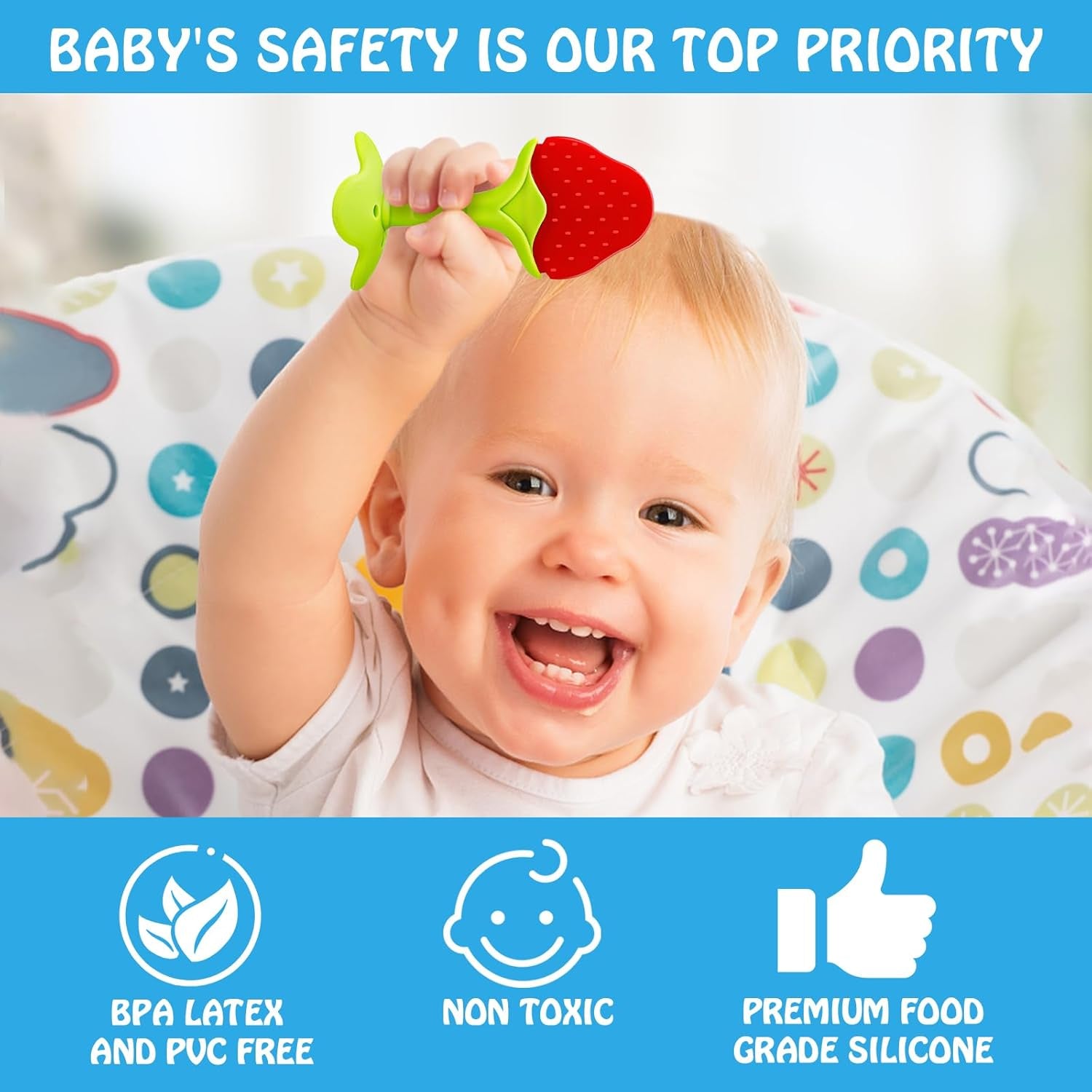 Teething Toys (5 Pack) -  Infant Teething Keys Set, Bpa-Free, Natural Organic Freezer Safe for Infants and Toddlers, Silicone Baby Teethers