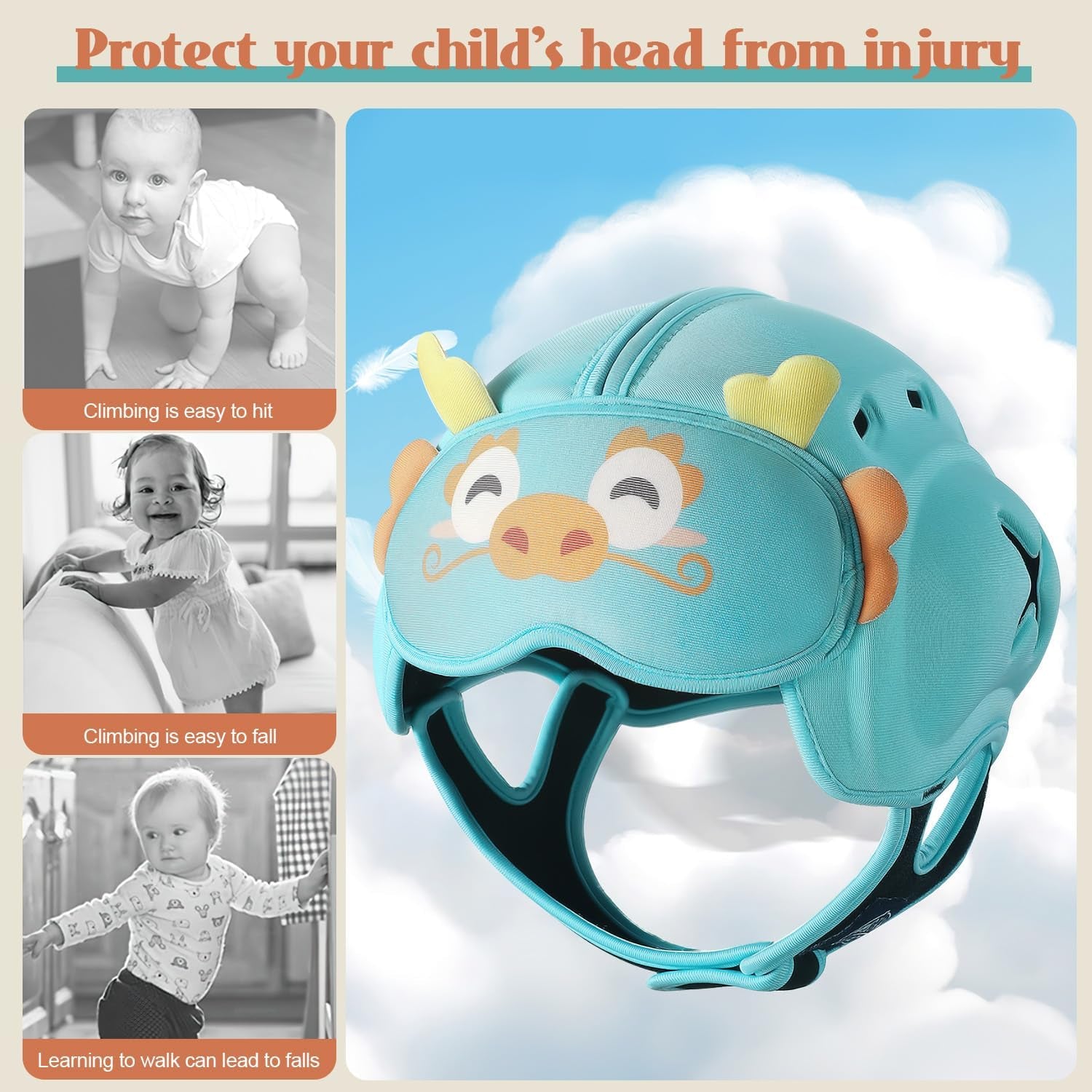 Baby Head Protector Helmet, Breathable Baby Head Protector for Crawling and Walking, Infant Soft Helmet, Anti-Collision, Ultra-Lightweight, Expandable and Adjustable Age 6-24 Months