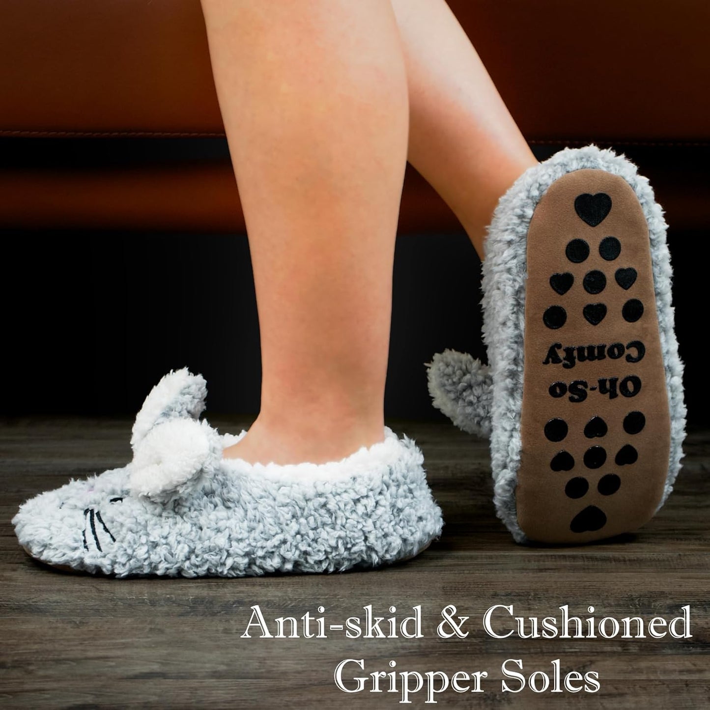Cute Animal House Slippers - Fuzzy Warm Bedroom Slipper Socks Non-Slip Grippers with Funny Face Designs, Fun Christmas Gifts Unique