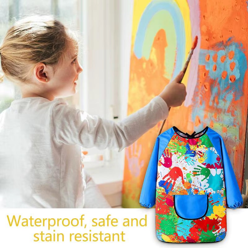 Kids Boys Girls Art Painting Waterproof Drawing Crafts Kindergarten Coat Long Sleeved Apron Feeding Smock for Children Aprons