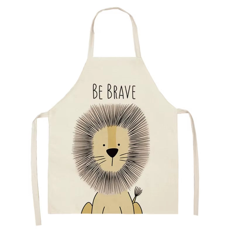 Cartoon Animal Style Cooking Apron for Children Home Sleeveless Cotton Linen Aprons Hedgehog Lion Pattern Custom Bib Room Aprons