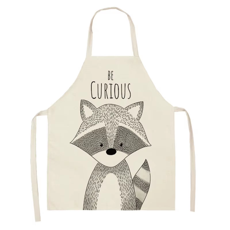 Cartoon Animal Style Cooking Apron for Children Home Sleeveless Cotton Linen Aprons Hedgehog Lion Pattern Custom Bib Room Aprons