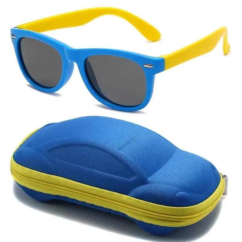 Baby Silicone Sunglasses with Glasses Box Boys Girls Outdoor Goggles Sun Glasses AC Lens Safety Glasses and Cases Gift for Kids