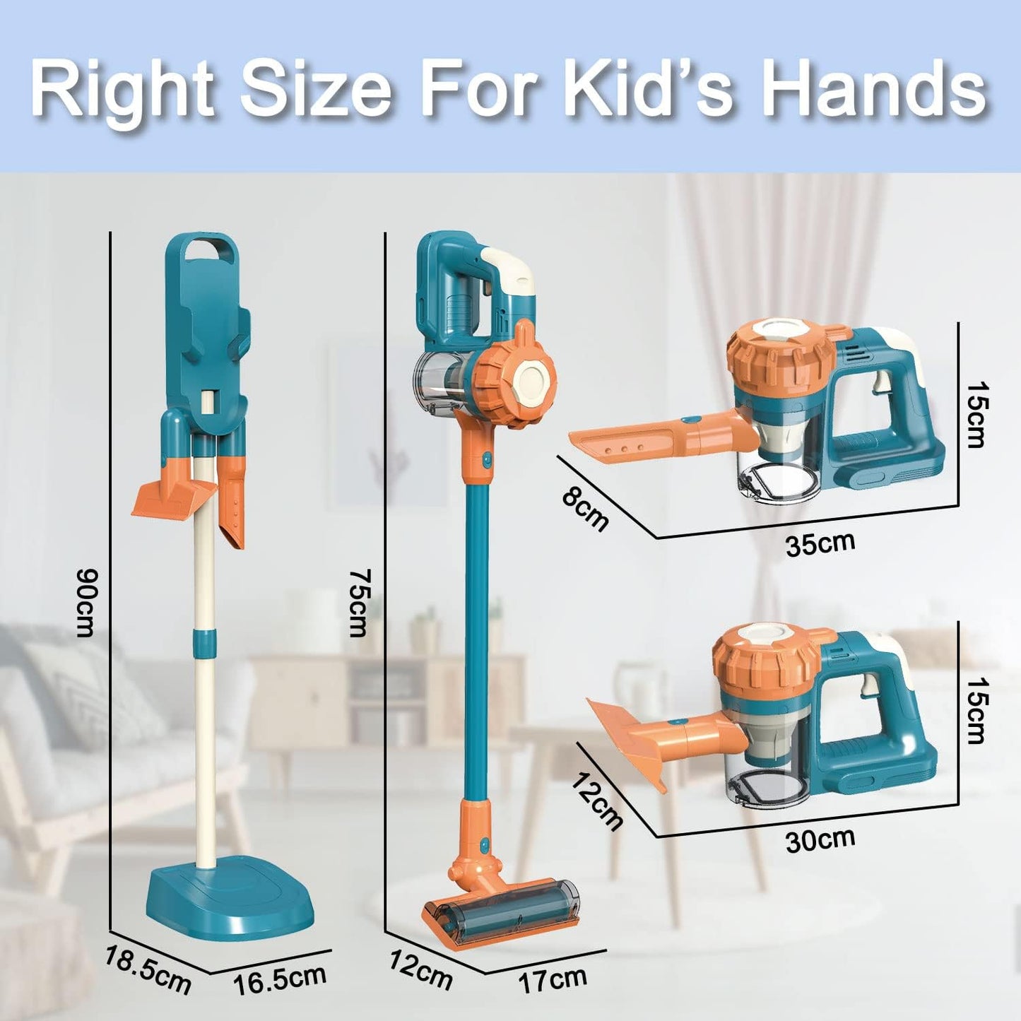 3-In-1 Kids Vacuum That Really Works, Toddler Toy Vacuum Cleaning Set for Children Aged 3+, Fun Kids Working Toy Vacuum Cleaner with Working Suction for Realistic Play (630Blue)