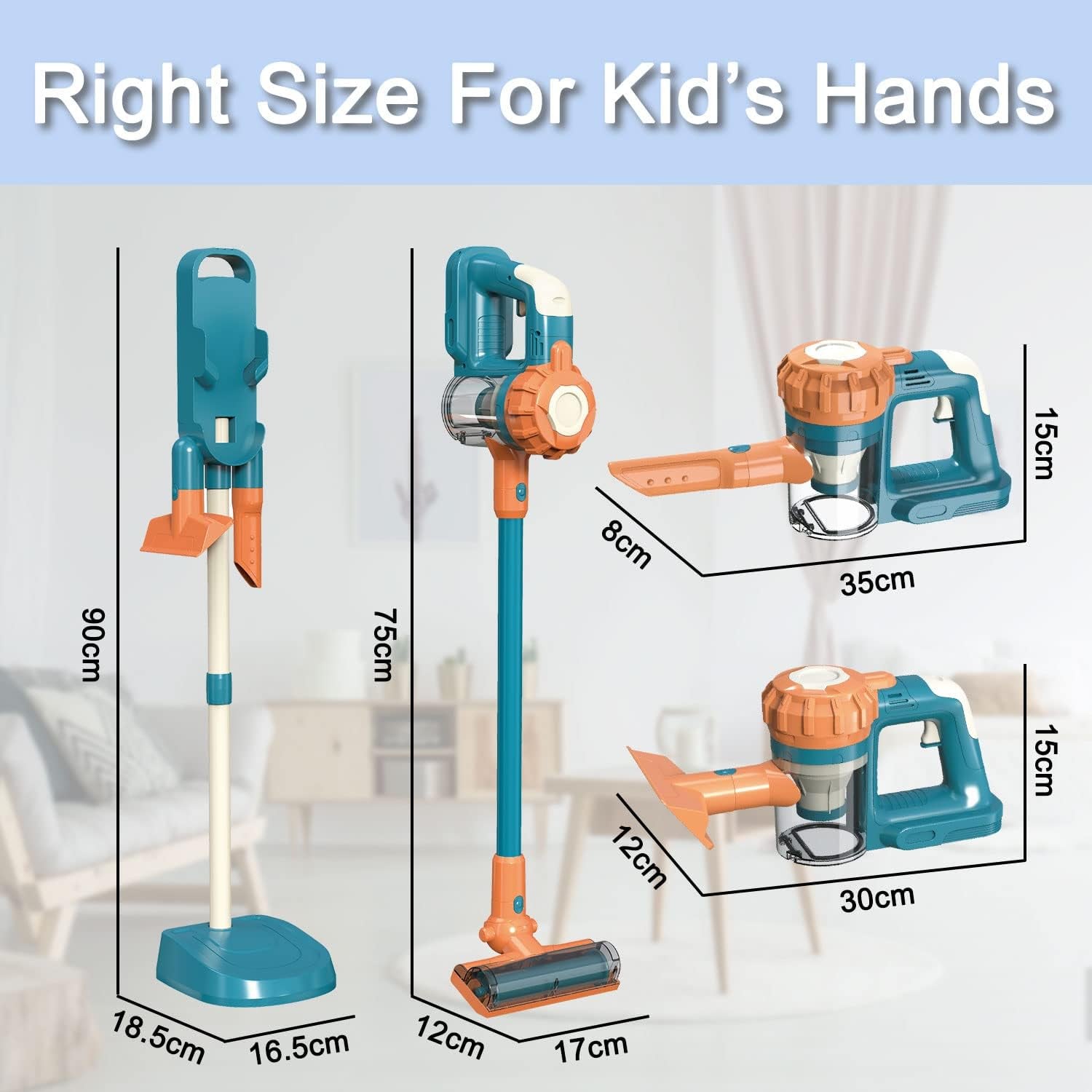 3-In-1 Kids Vacuum That Really Works, Toddler Toy Vacuum Cleaning Set for Children Aged 3+, Fun Kids Working Toy Vacuum Cleaner with Working Suction for Realistic Play (630Blue)
