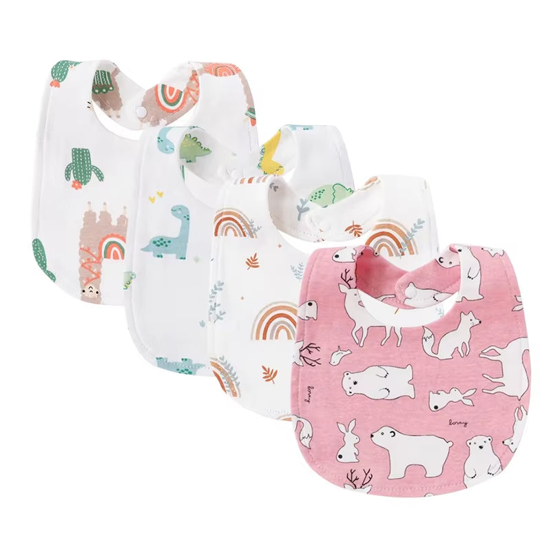 4 Pcs/Lot Baby Bibs Printed Striped Infant Saliva Towel Girl Boy Double Layer Cotton Saliva Pocket Absorbent Newborn Burp Cloths