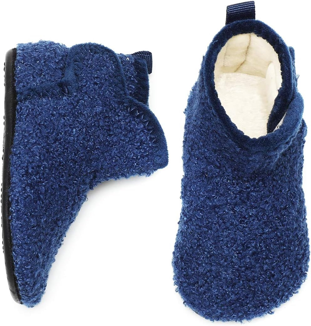 Toddler Kids Lightweight Winter Fuzzy Warm Indoor Outdoor House Slippers Non-Slip Grip Comfy Home Shoes for Boys Girls