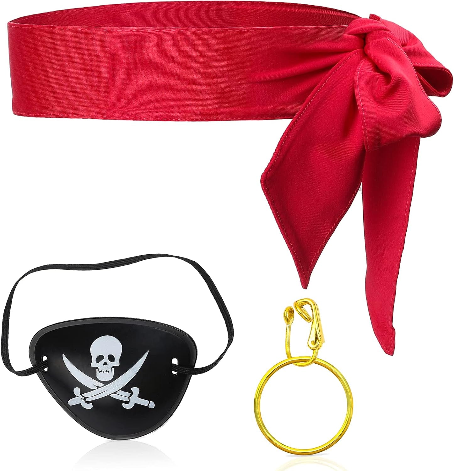 Captain Pirate Costume Accessory Set Red Head Tie Bandana Pirate Sash Eye Patch Earring Dress up Accessories Kit