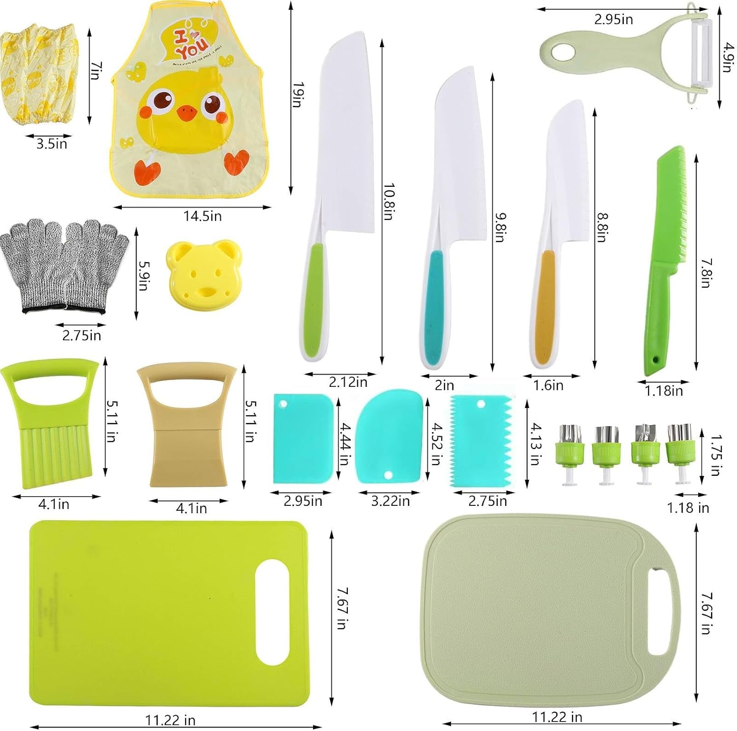 31PCS Kids Knife Set for Real Cooking - Toddlers Montessori Kitchen Tools Stocking Stuffers Toys for Boys & Girls Age 4+ Year Old, Includes 1 Apron, 2 Cutting Boards, 3 Safe Knives