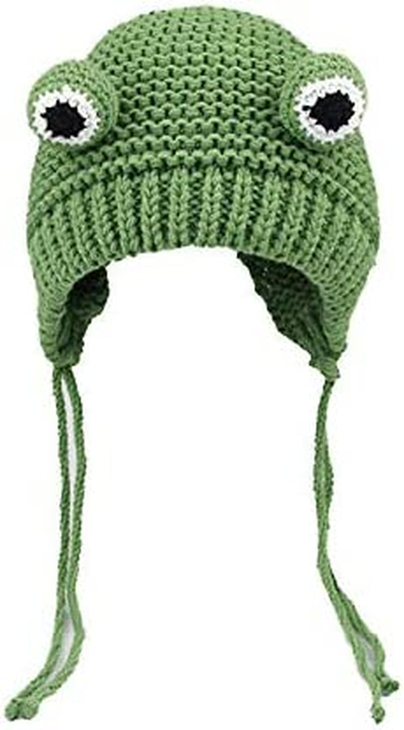 Women Girls Crochet Knitted Winter Headband Hat Beanie Cute Cartoon Frog Big Eyes Earflap Cap Photo Props