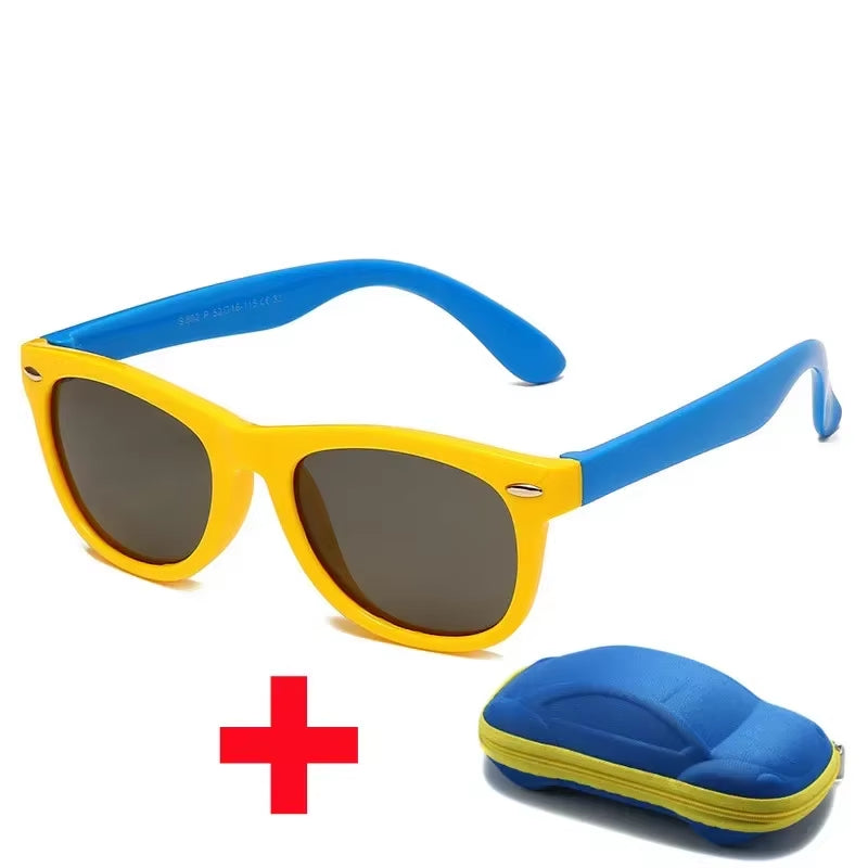 Baby Silicone Sunglasses with Glasses Box Boys Girls Outdoor Goggles Sun Glasses AC Lens Safety Glasses and Cases Gift for Kids