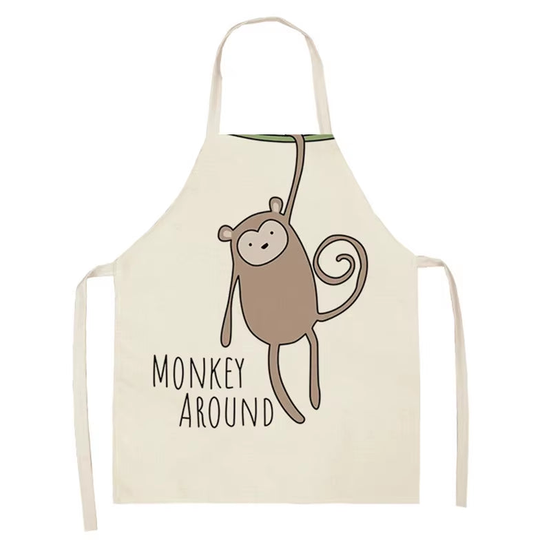 Cartoon Animal Style Cooking Apron for Children Home Sleeveless Cotton Linen Aprons Hedgehog Lion Pattern Custom Bib Room Aprons