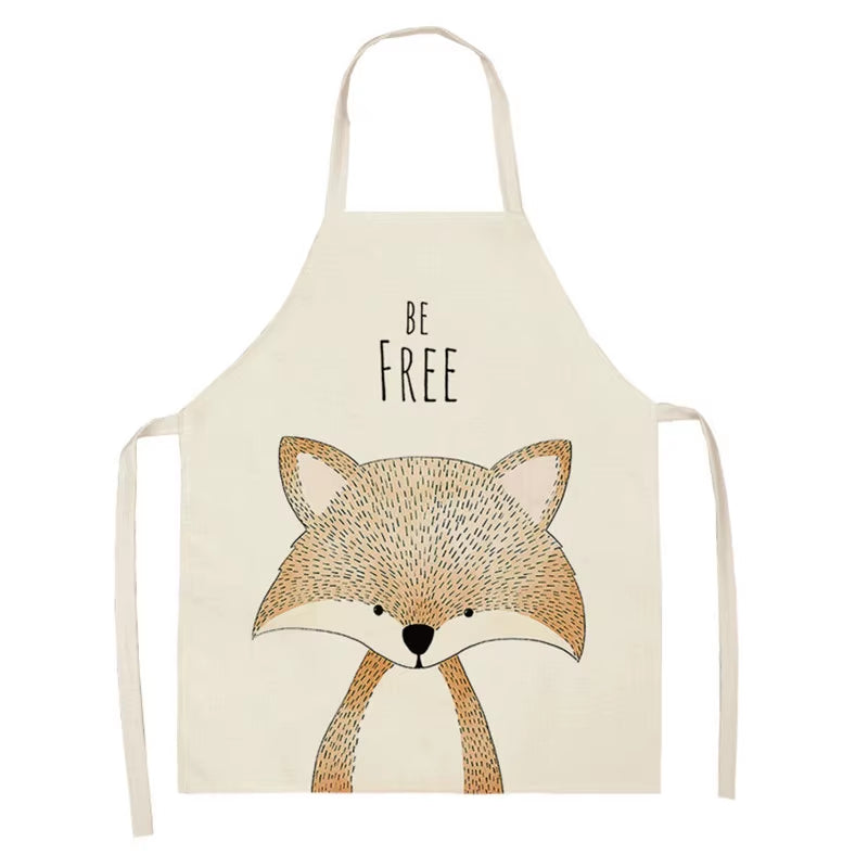 Cartoon Animal Style Cooking Apron for Children Home Sleeveless Cotton Linen Aprons Hedgehog Lion Pattern Custom Bib Room Aprons