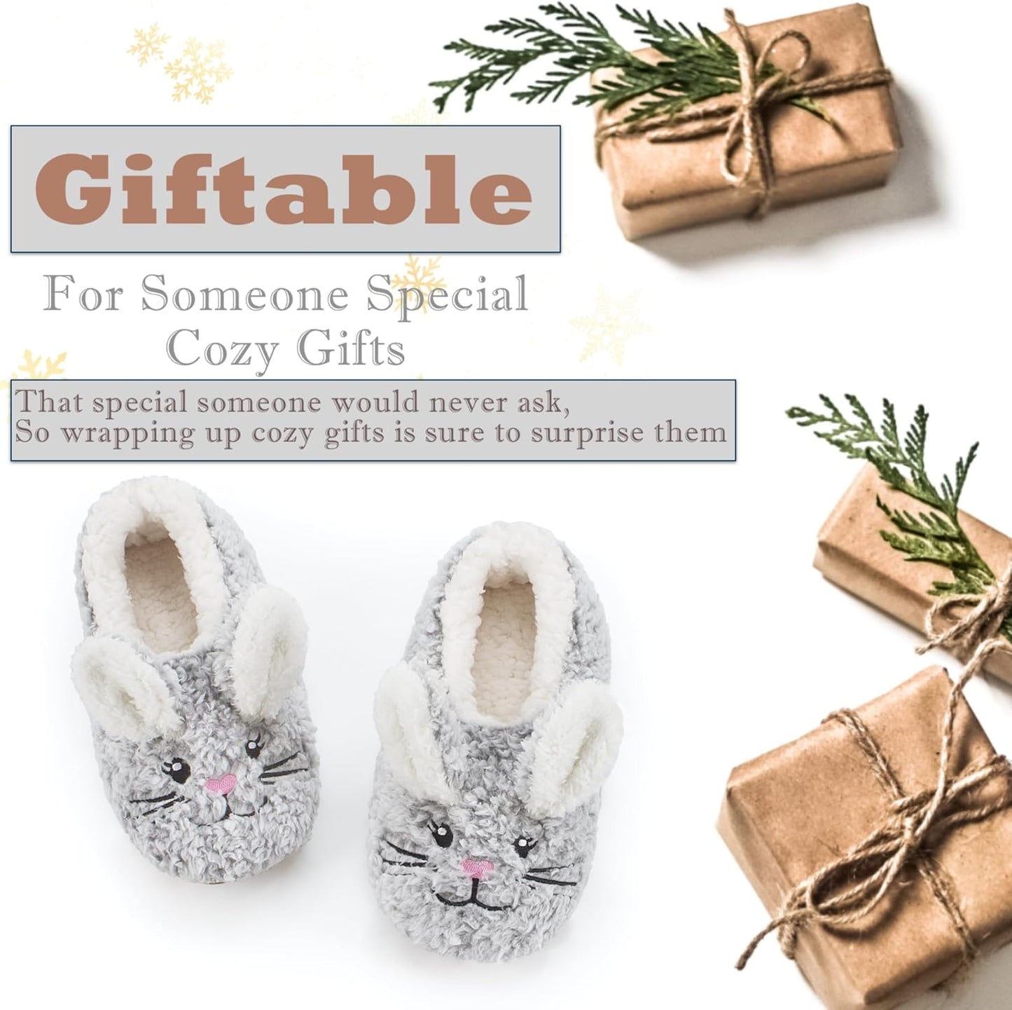 Cute Animal House Slippers - Fuzzy Warm Bedroom Slipper Socks Non-Slip Grippers with Funny Face Designs, Fun Christmas Gifts Unique