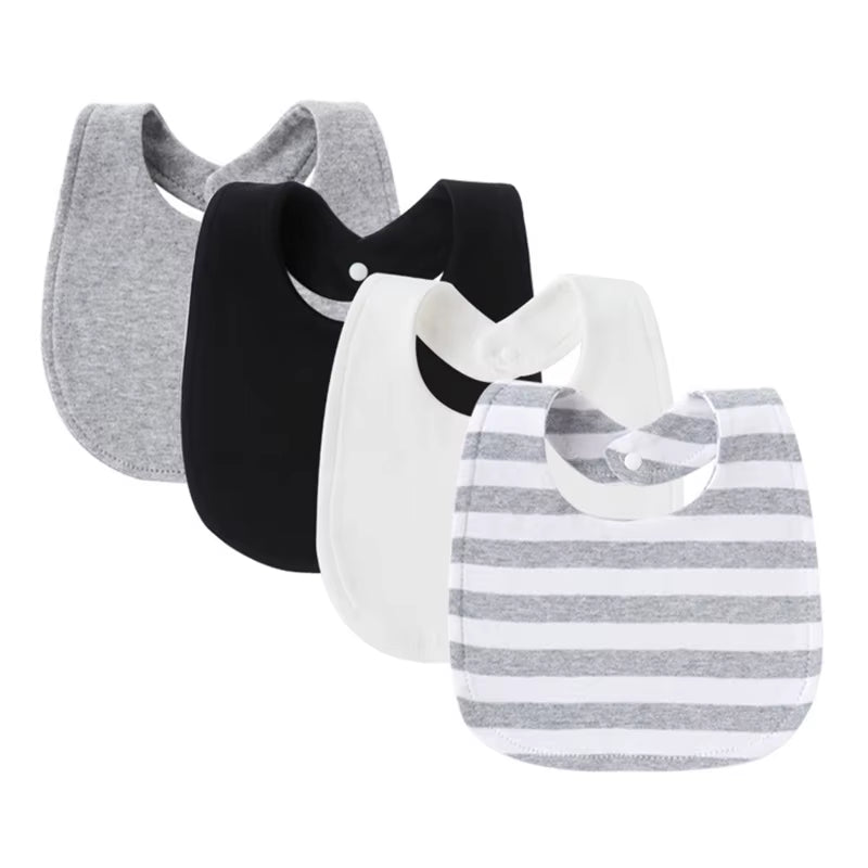4 Pcs/Lot Baby Bibs Printed Striped Infant Saliva Towel Girl Boy Double Layer Cotton Saliva Pocket Absorbent Newborn Burp Cloths
