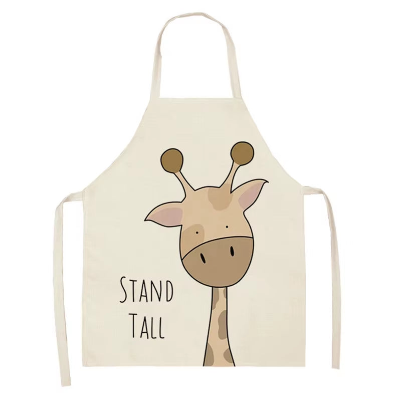 Cartoon Animal Style Cooking Apron for Children Home Sleeveless Cotton Linen Aprons Hedgehog Lion Pattern Custom Bib Room Aprons