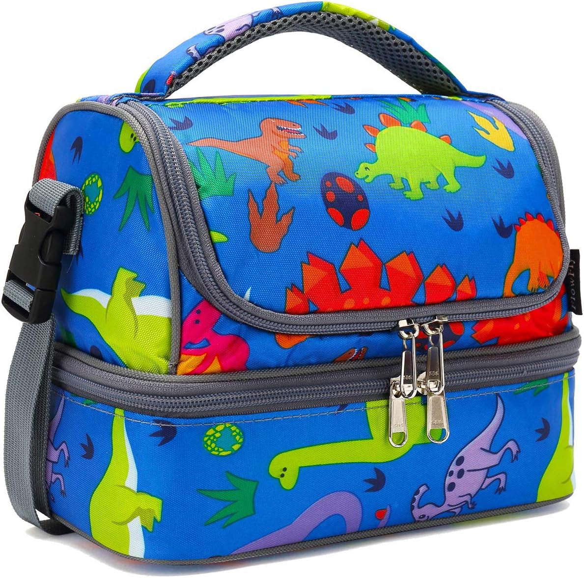 Kids Double Decker Cooler Insulated Lunch Bag Large Tote for Boys, Girls, Men, Women, with Adjustable Strap, Dinosaur